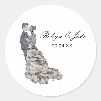 Sticker Rond Noms personnalisés de mariée et de chambre Élégant