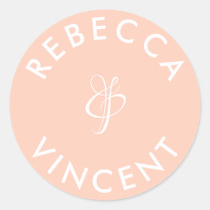 Sticker Rond Noms personnalisés minimalistes des Mariages coral