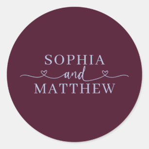 Sticker Rond Noms Script Cœur Mariage Bourgogne Pervenche