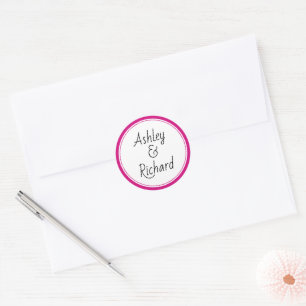 Sticker Rond Noms simples et élégants mariage rose magenta