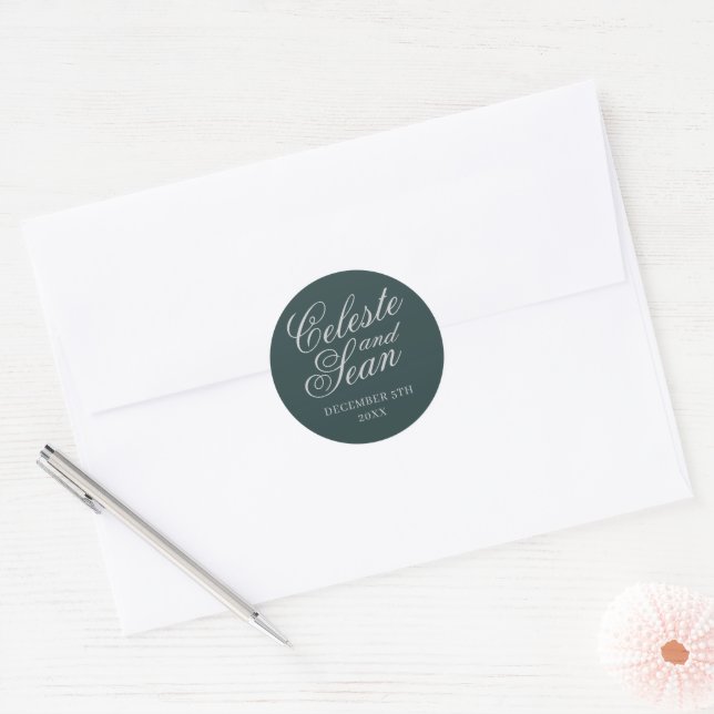 Sticker Rond Noms simples Mariage Date Favour Enveloppe Classic (Enveloppe)