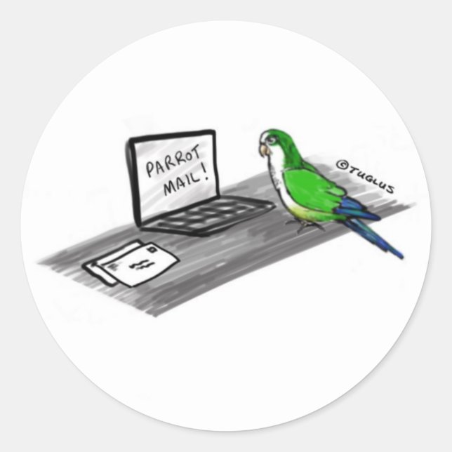 Sticker Rond Norbert le Parrot aime le courrier (Devant)