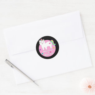 Sticker Rond Normal est ennuyeux Kawaii unicorn chat blanc & ro