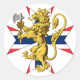 Sticker Rond Norvège Lion Cross Norwegian Drapeau