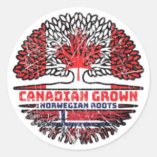 Sticker Rond Norvège Norvégien Canadien Drapeau des racines de 