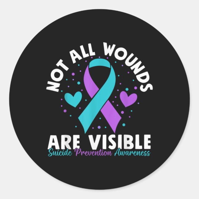 Sticker Rond Not All Wounds Are Visible Suicide Awareness Menta (Devant)