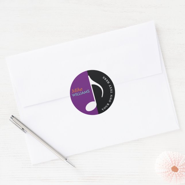 Sticker Rond note de musique ~ noir & violet (Enveloppe)