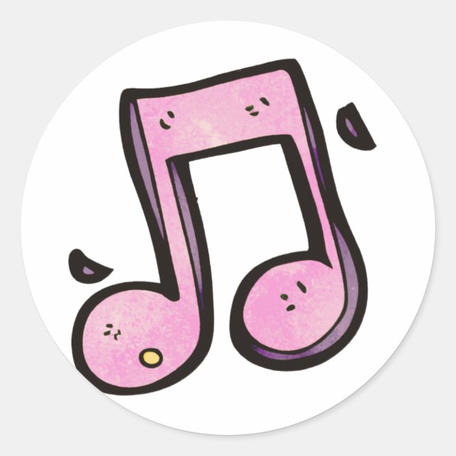 Sticker Rond Note de musique rose (Devant)