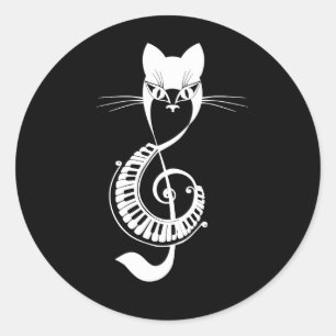 Sticker Rond Note musicale Amoureux de les chats noirs Musicien