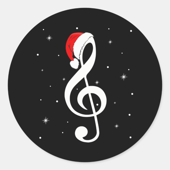 Sticker Rond Note musicale Santa Hat Music Lover Joyeux (Devant)