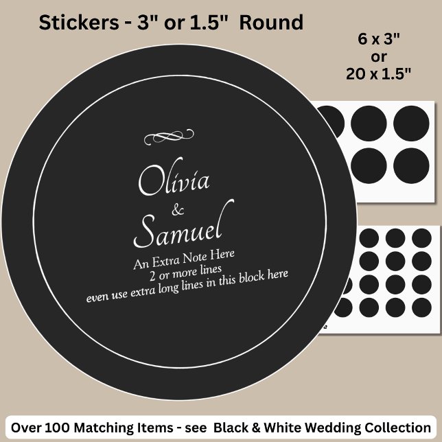 Sticker Rond Note + Noms des Mariés Noir Blanc Infini  (Créateur téléchargé)