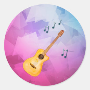 Sticker Rond Notes de musique de guitare acoustique fond géomét