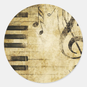 Sticker Rond Notes de musique de piano