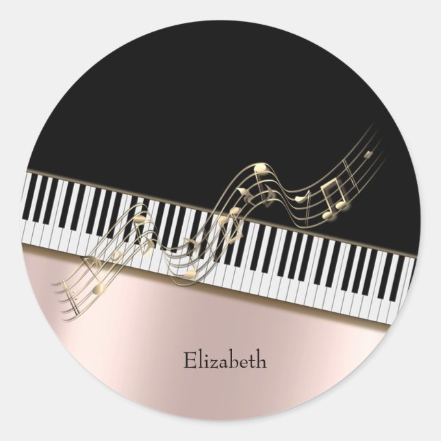 Sticker Rond Notes de musique d'or moderne, Touches de piano Ro (Devant)