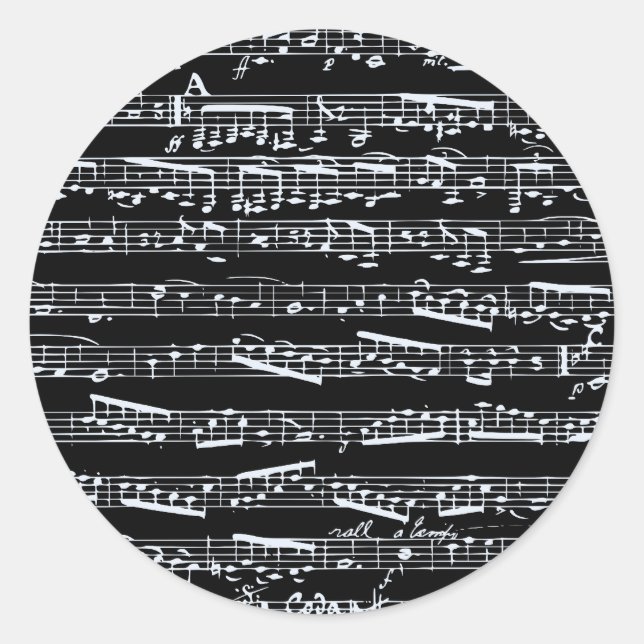 Sticker Rond Notes de musique en noir et blanc (Devant)