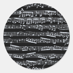 Sticker Rond Notes de musique en noir et blanc