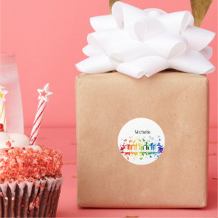 Sticker Rond Notes de musique et touches de piano noir et or