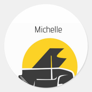 Sticker Rond Notes de musique et touches de piano noires et or