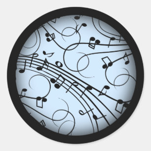 Sticker Rond Notes de musique fantaisie Bleu