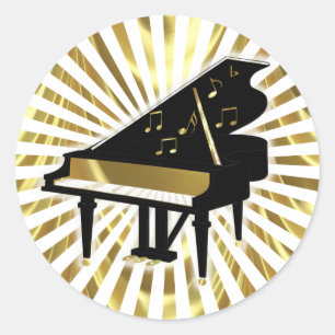 Sticker Rond Notes de musique Gold et Black Grand Piano