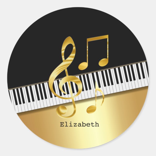 Sticker Rond Notes de musique moderne Black Gold, Touches de pi (Devant)