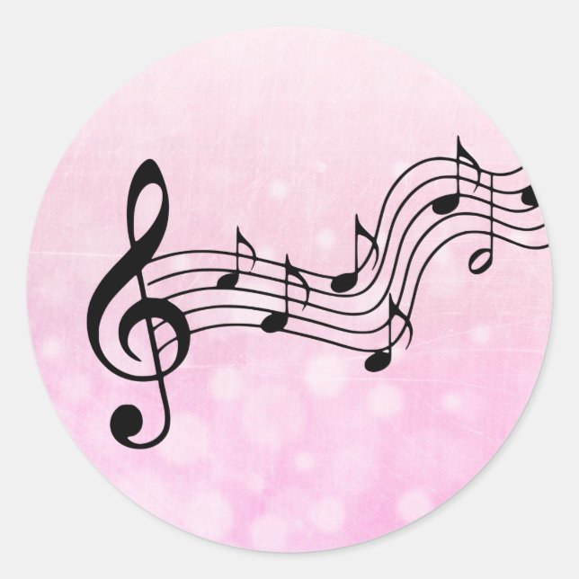 Sticker Rond Notes de musique rose et noire (Devant)