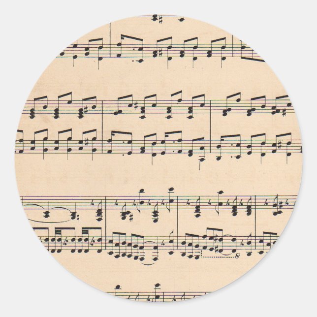 Sticker Rond Notes de partition vintage (Devant)