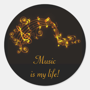 Sticker Rond Notes musicales Black and Gold Swirling