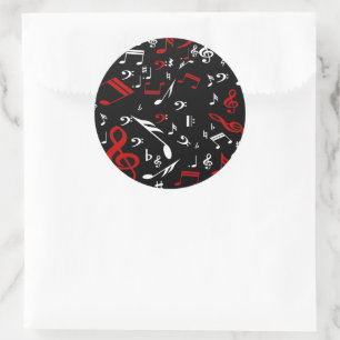 Sticker Rond Notes musicales blanches et noires rouges