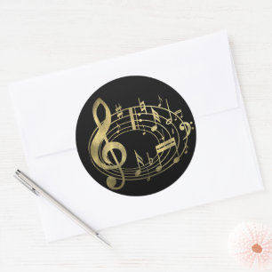 Sticker Rond Notes musicales d'or en forme ovale
