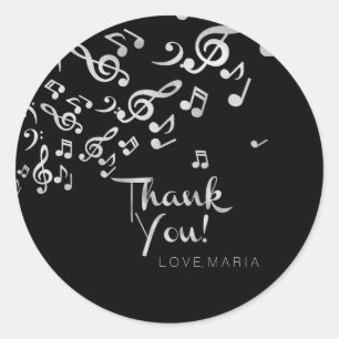 Sticker Rond Notes musicales en argent, Merci Customisé