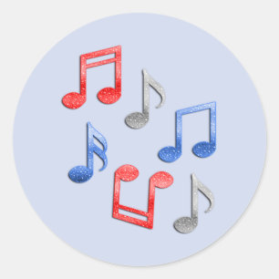 Sticker Rond Notes musicales en Parties scintillant bleu argent