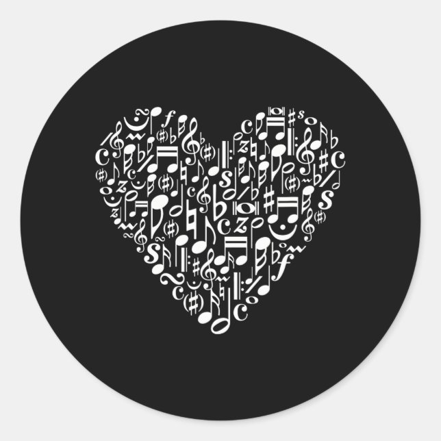 Sticker Rond Notes musicales et symboles musicaux Coeur Musique (Devant)