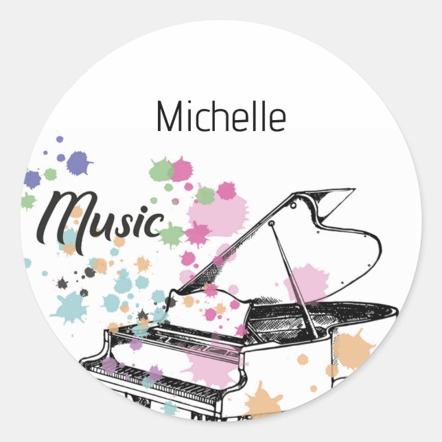 Sticker Rond Notes musicales et touches de piano Noir et Or (Devant)