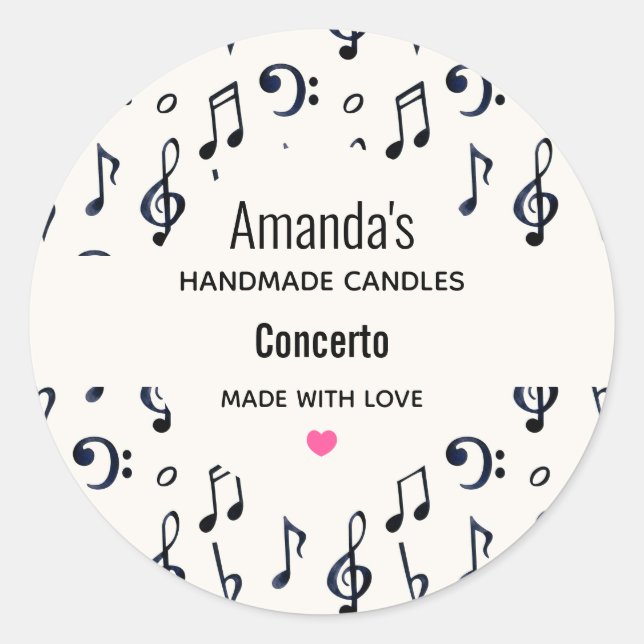 Sticker Rond Notes musicales mignonnes Motif bougie affaires (Devant)