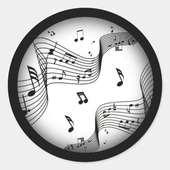 Sticker Rond Notes musicales sur le blanc (Devant)