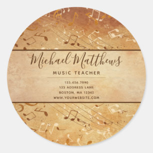 Sticker Rond Notes musicales vintages Élégant professeur de mus