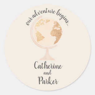 Sticker Rond Notre Adventure World Globe Carte Voyage Mariage o