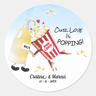Sticker Rond Notre Amour Est Poppin Popcorn