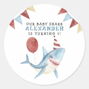 Sticker Rond Notre Bébé Requin 1er Anniversaire sous la mer