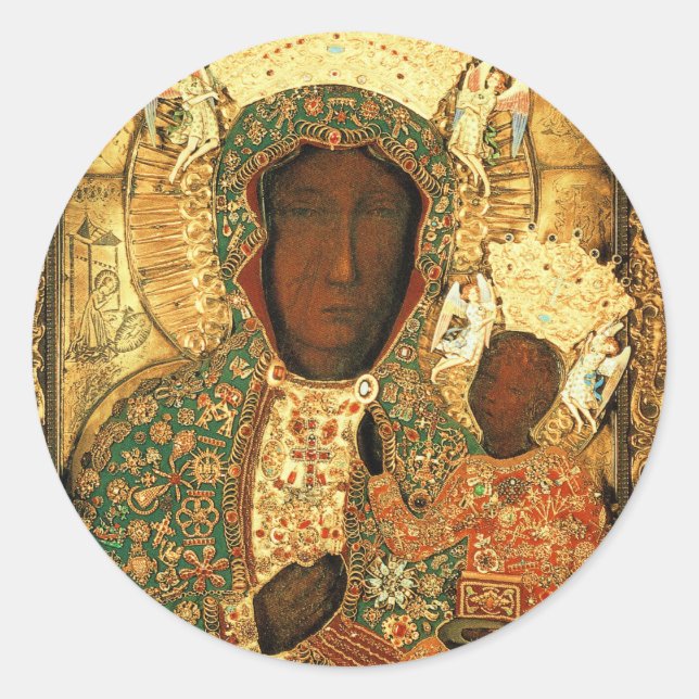 Sticker Rond Notre-Dame de Czestochowa Black Madonna Pologne do (Devant)
