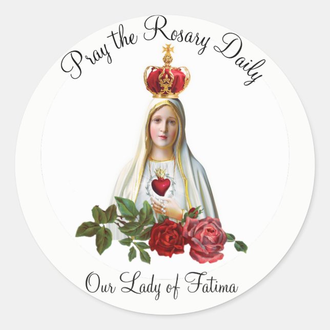 Sticker Rond Notre-Dame de Fatima Rose Couronne Rosaire (Devant)