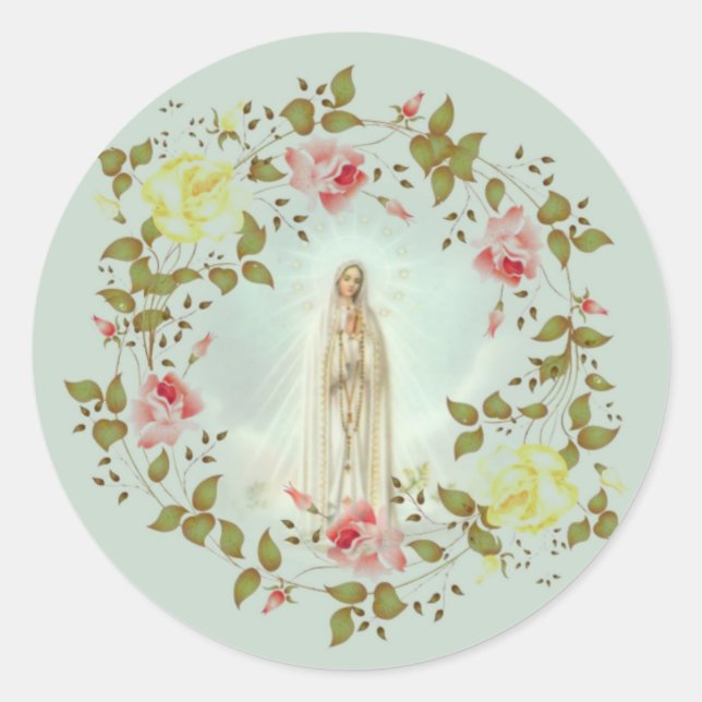 Sticker Rond Notre-Dame de Fatima Rose Printemps fleurie Wreath (Devant)