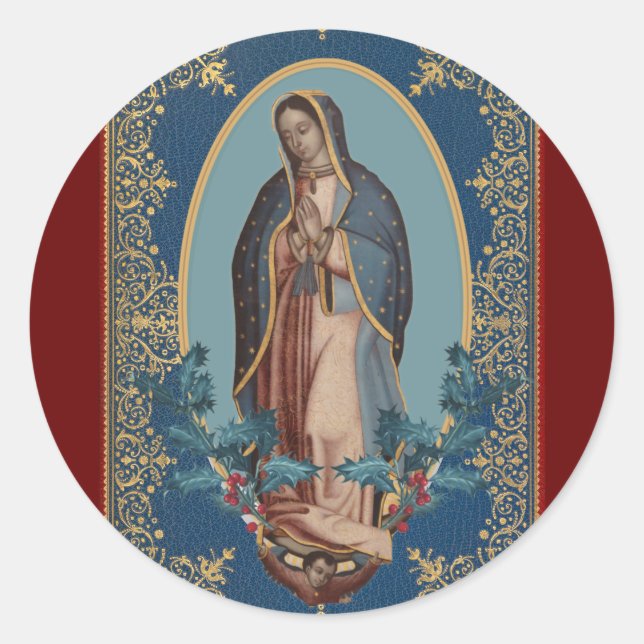 Sticker Rond Notre-Dame de Guadalupe Vierge Marie Feliz Navidad (Devant)