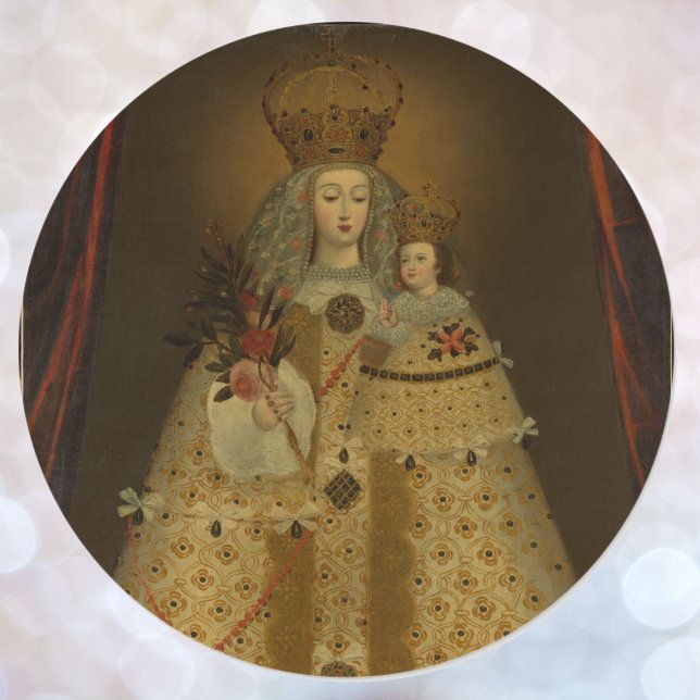 Sticker Rond Notre-Dame de Guapulo Baby Jésus Peinture Couronne (Créateur téléchargé)
