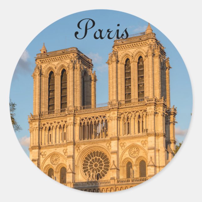 Sticker Rond Notre Dame de Paris à l'Heure d'or - Paris, France (Devant)
