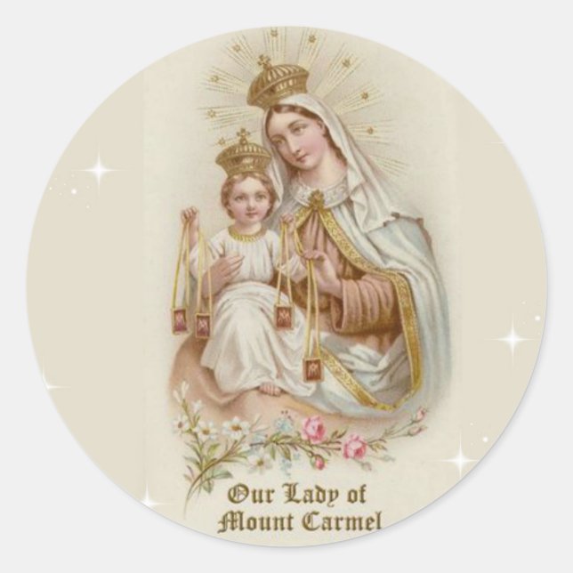 Sticker Rond Notre-Dame du Mont Carmel avec le Bébé Jésus (Devant)