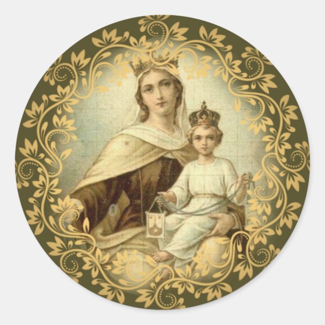 Sticker Rond Notre Dame du Mont Carmel Baby Jésus Scapulaire (Devant)