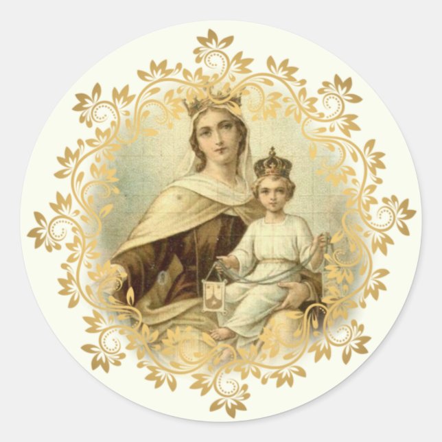 Sticker Rond Notre Dame du Mont Carmel Baby Jésus Scapulaire (Devant)
