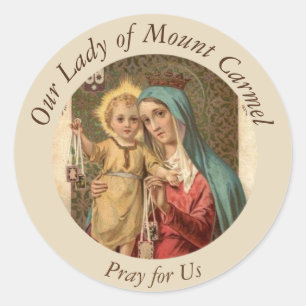 Sticker Rond Notre Dame du Mont Carmel Baby Jésus Scapulaire